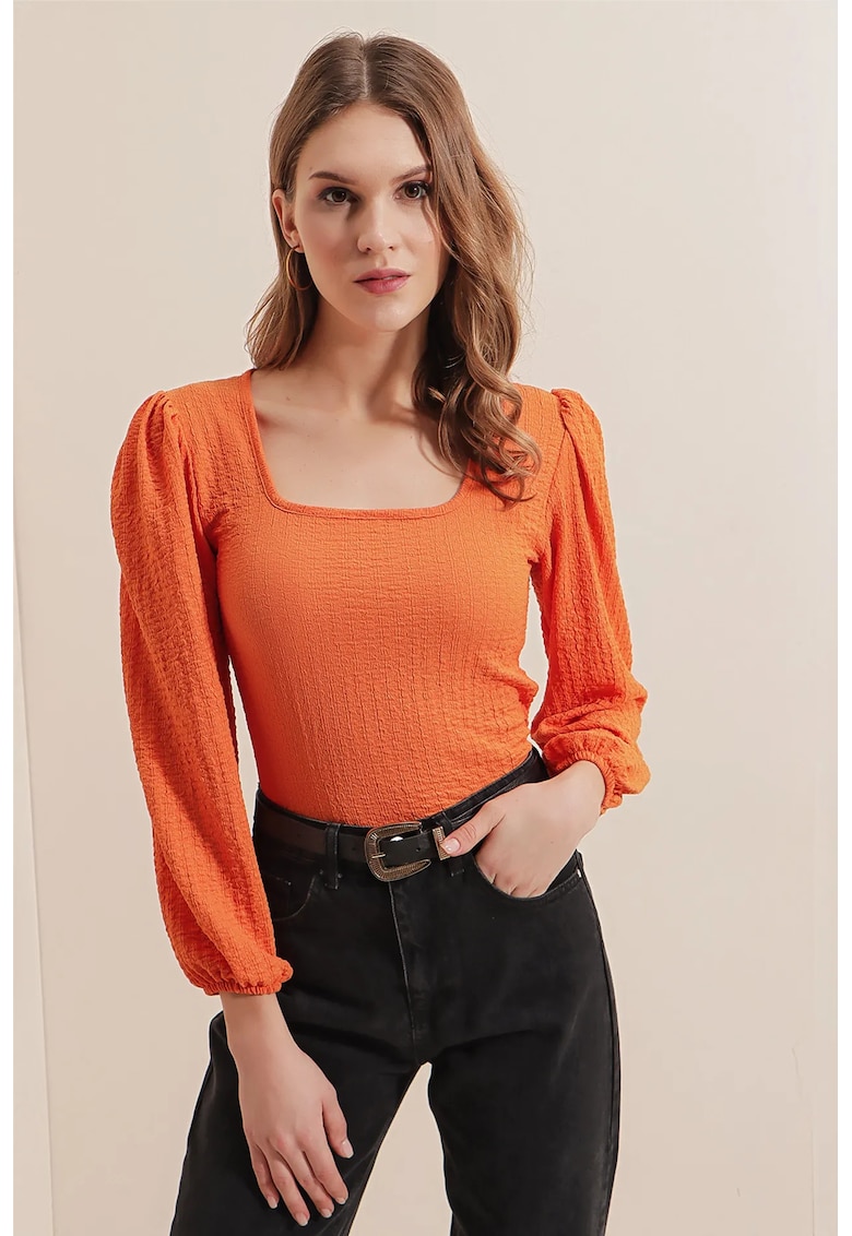 Bluza dama - HiCCUP - decolteu patrat - poliester/lycra - portocaliu