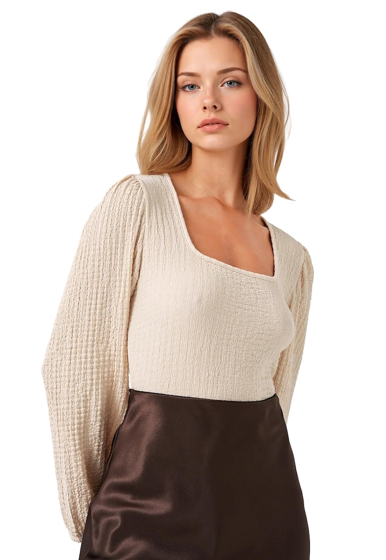 Bluza dama - HiCCUP - decolteu patrat - poliester/lycra - crem
