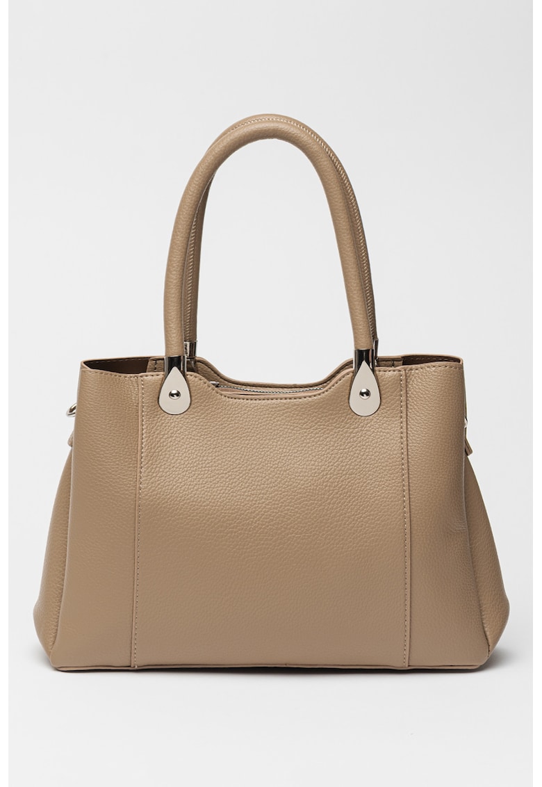 Geanta shopper de piele ecologica cu fermoar - Maro taupe