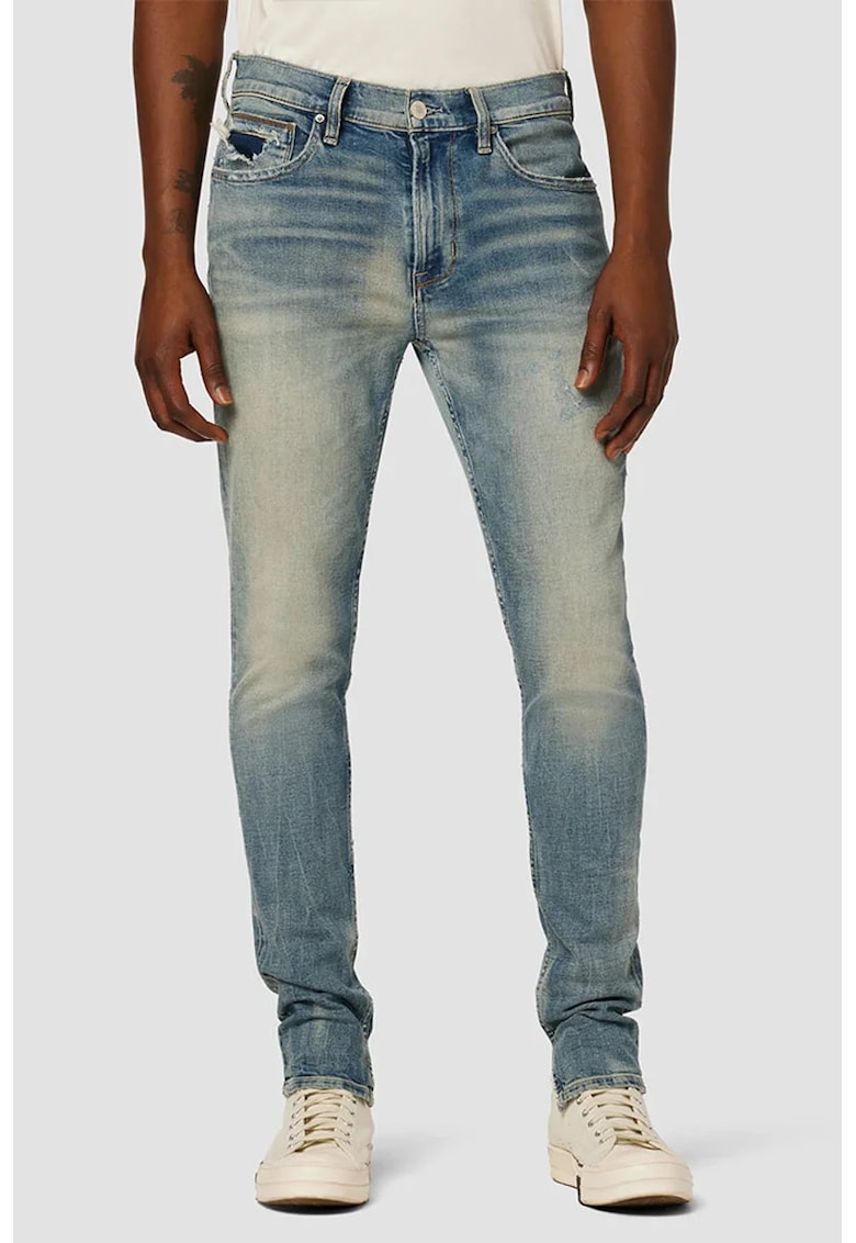 Blugi din denim premium - skinny cu aspect vintage - Albastru