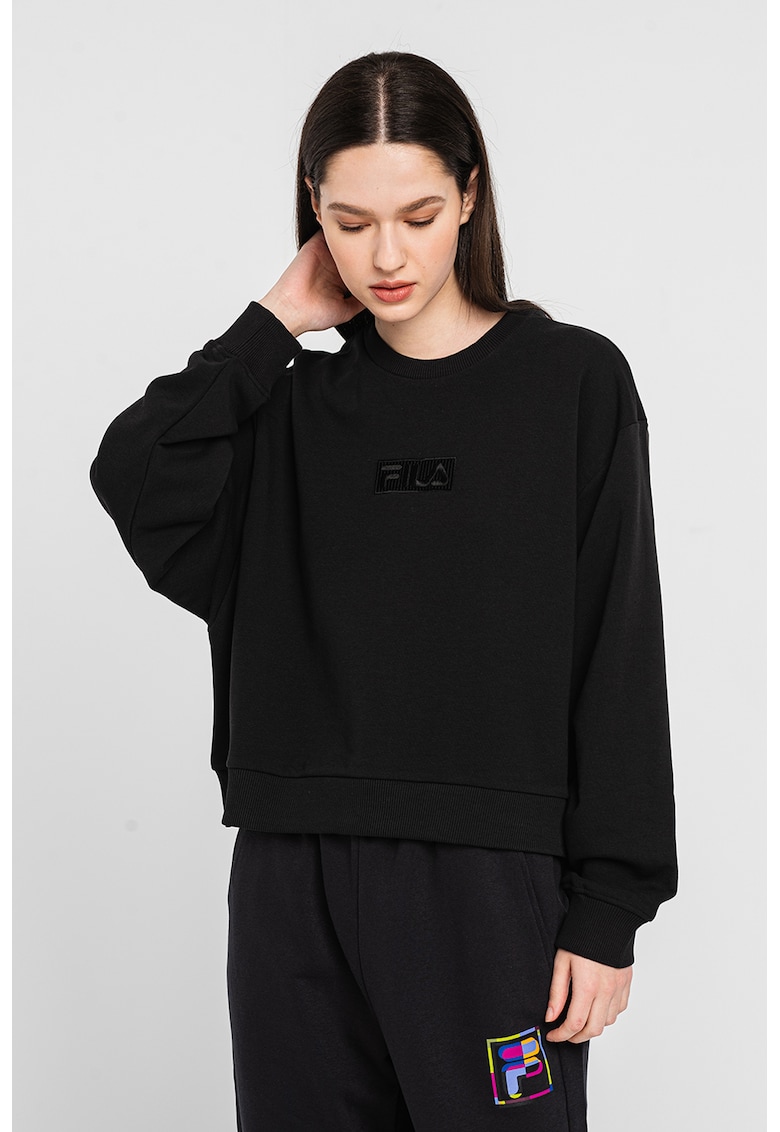 Bluza sport cu decolteu la baza gatului si broderie logo Bansko - Negru