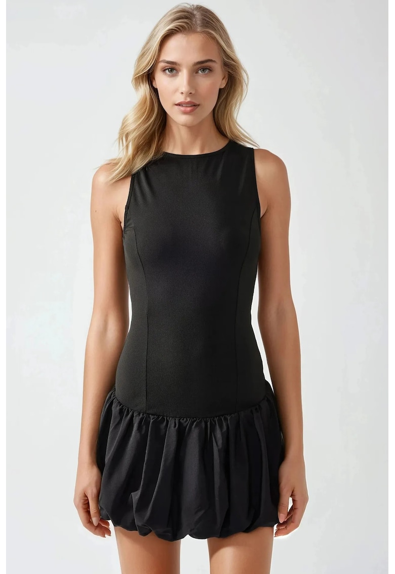 Rochie de dama  mini - guler rotund - imprimeu balon - negru - tricot