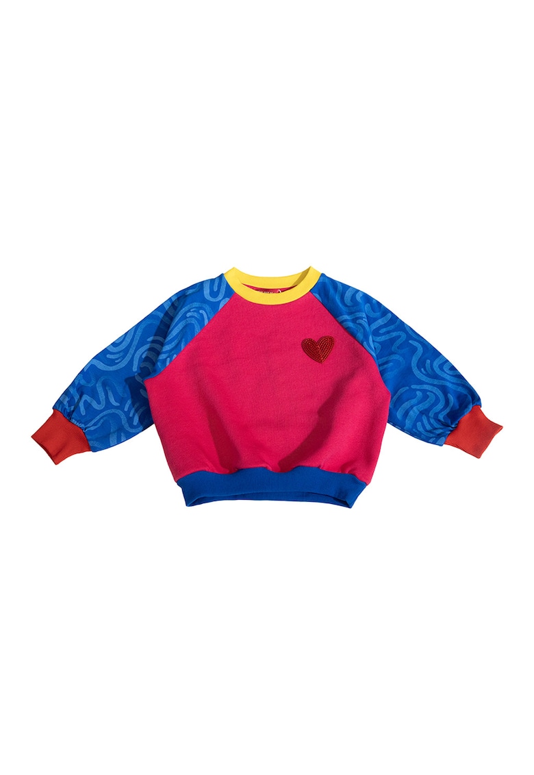 Bluza de trening cu decolteu la baza gatului si maneci lungi - Rosu/Albastru