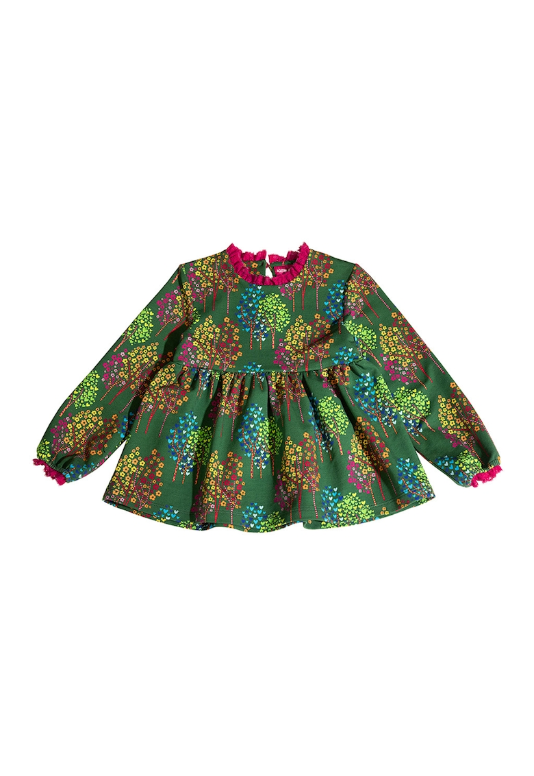 Bluza cu imprimeu si decolteu la baza gatului - Multicolor
