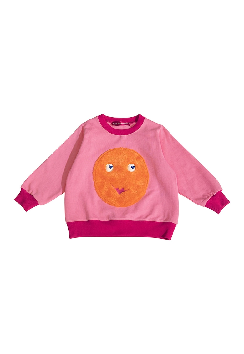 Bluza de trening cu decolteu la baza gatului si design grafic - Fucsia