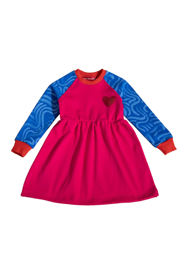 Rochie cu croiala A si maneci contrastante - Fucsia/Albastru