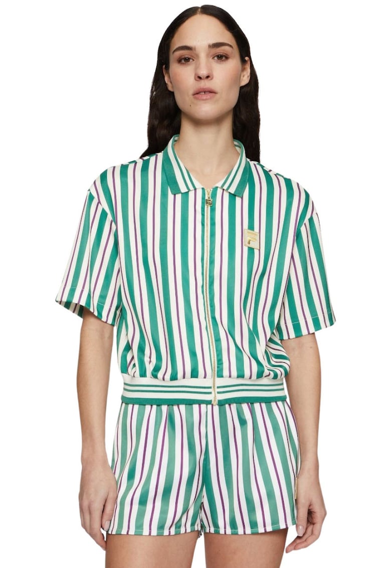 Tricou polo dama  Lassance verde-crem - material uscare rapida - guler cu nervuri