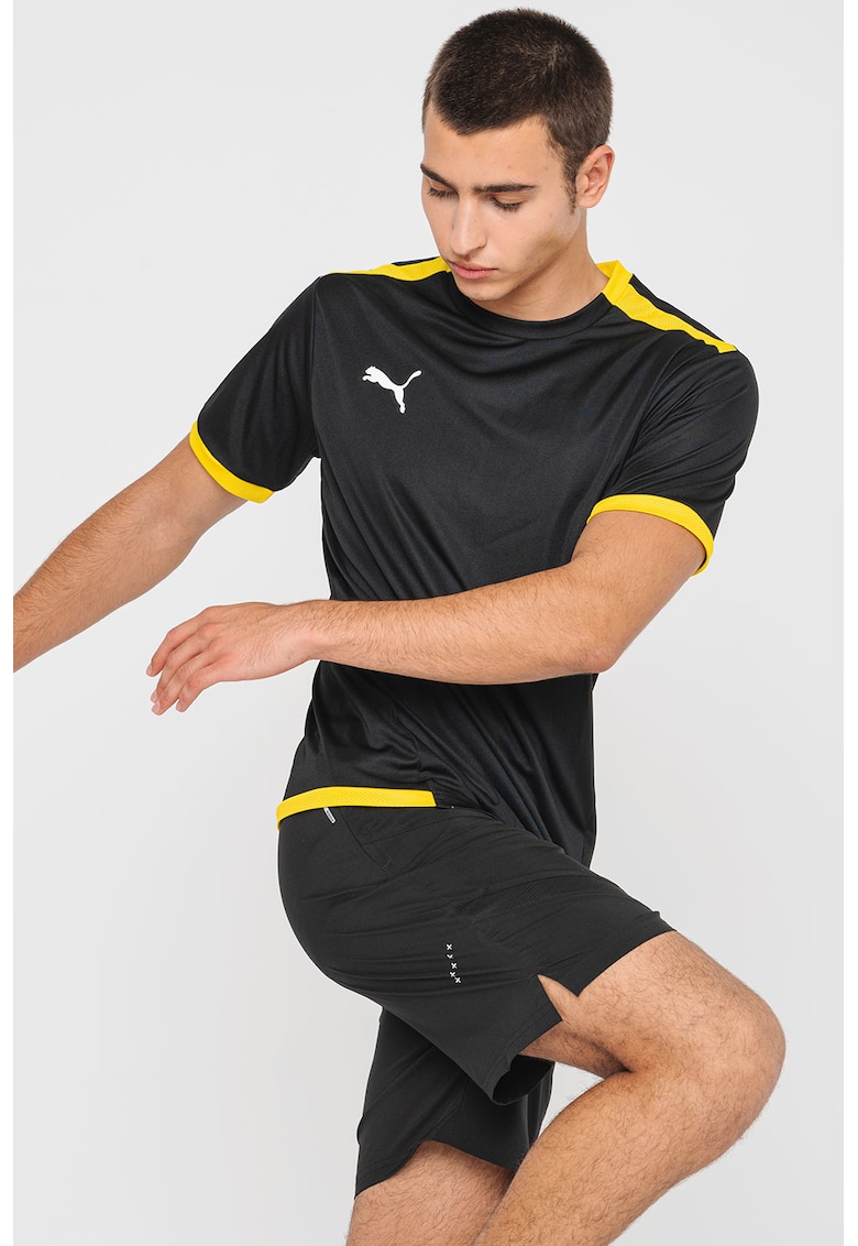 Tricou cu decolteu la baza gatului pentru fotbal teamLIGA - Negru/Galben sofran