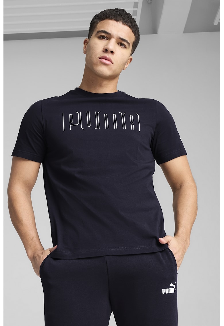 Tricou din bumbac cu imprimeu logo - Albastru ultramarin