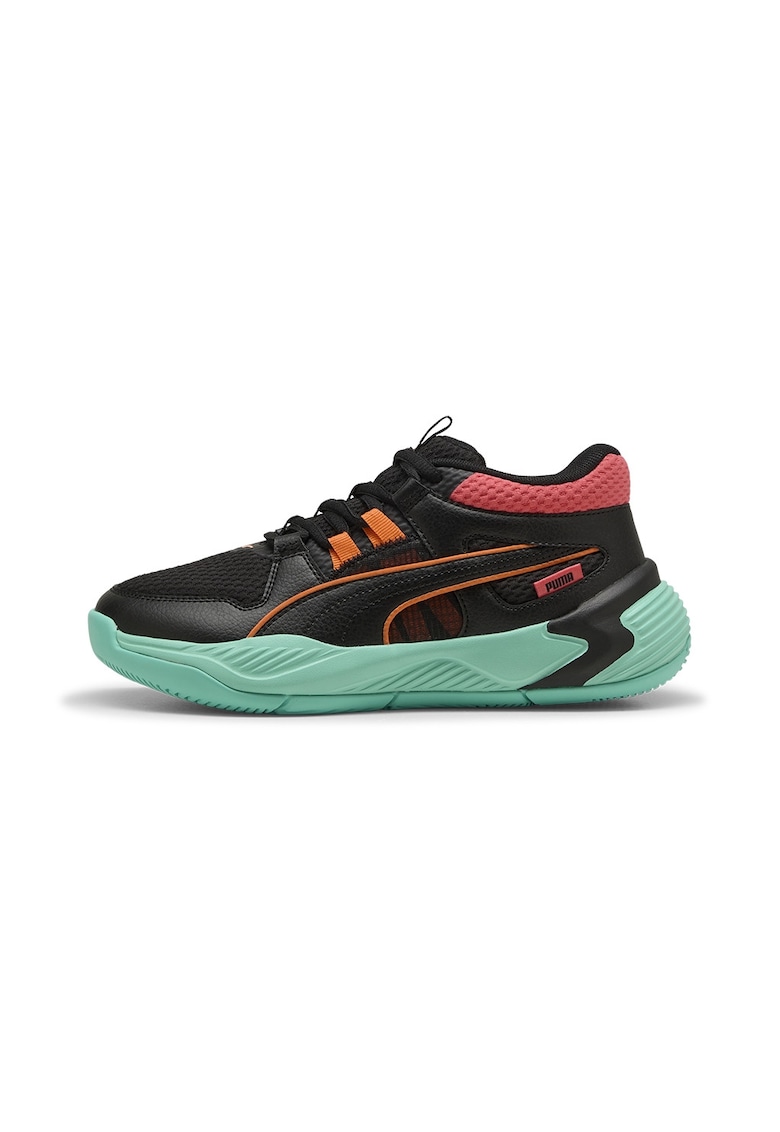Pantofi sport din piele ecologica cu insertii din plasa - pentru baseball Uproar JR - Rosu/Negru/Verde menta