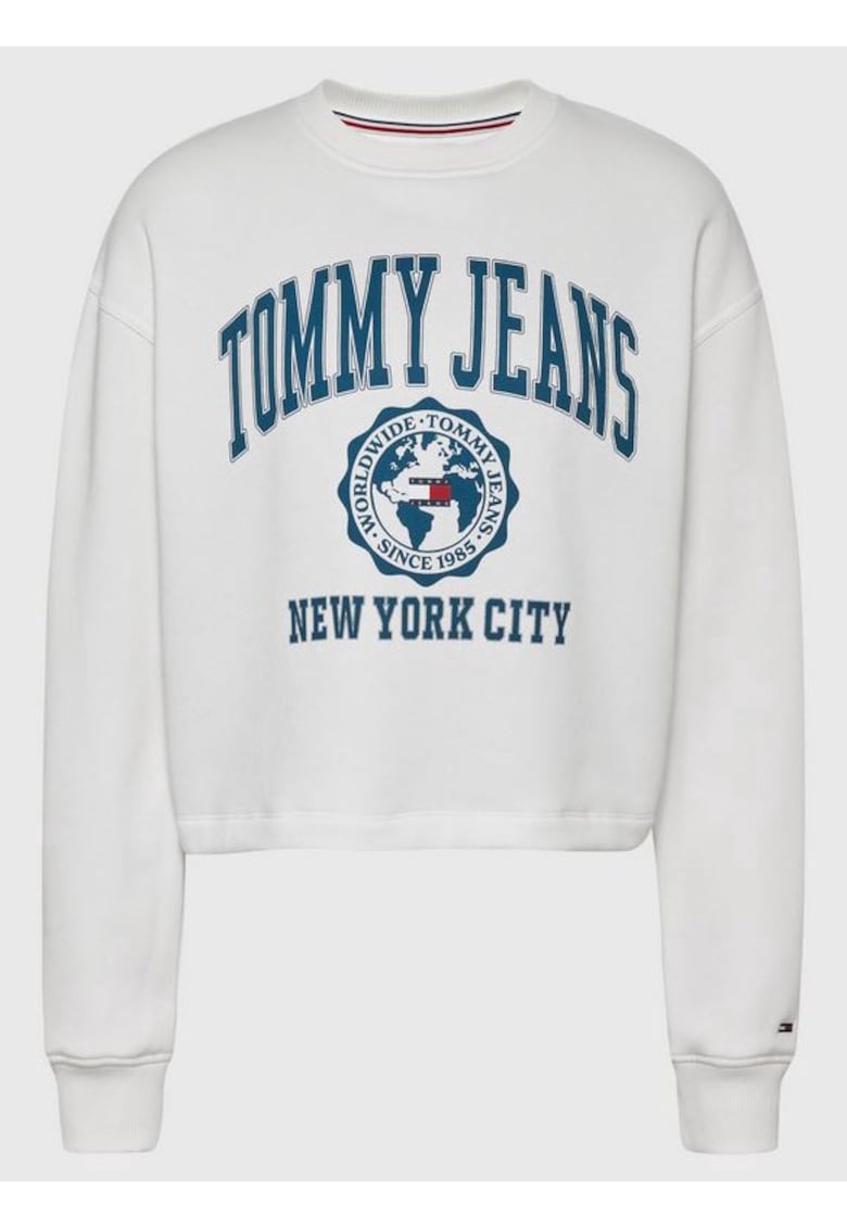 Bluza crop pentru femei -  College Logo Crew - Bumbac - Alb - Alb