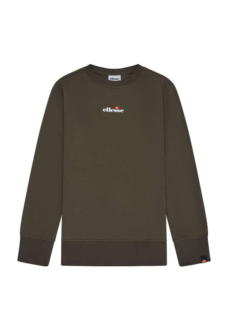 Bluza de trening cu decolteu rotund si imprimeu text - Verde inchis