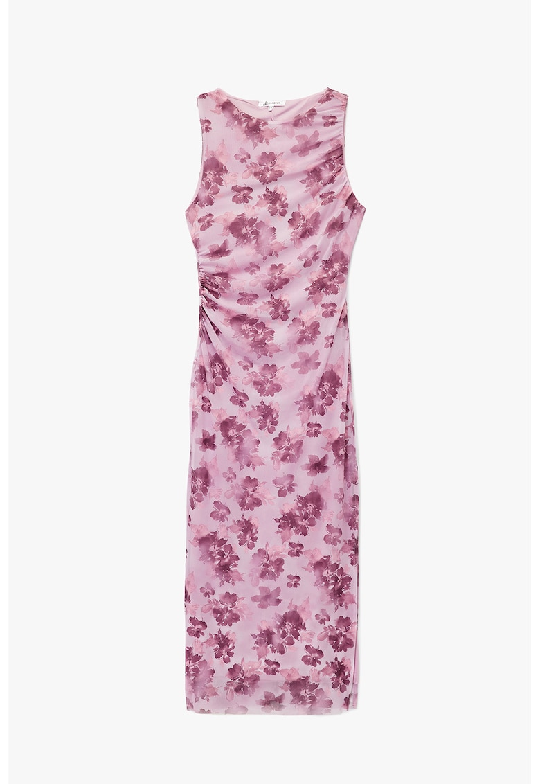 Rochie midi cu model - Roz pastel/Roz fandango