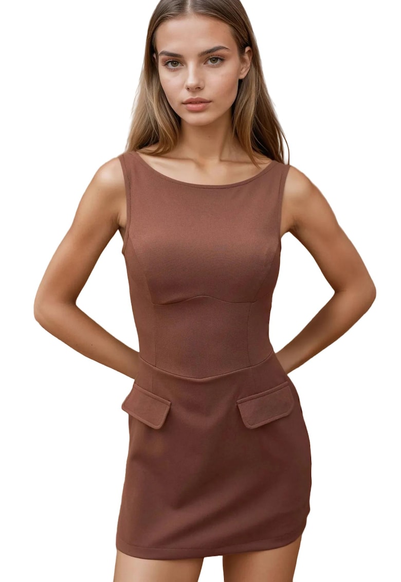 Rochie mini mulata cu pantaloni scurti -  maro - material textil