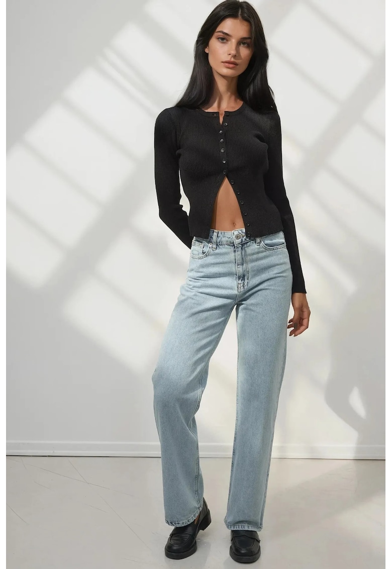 Blugi dama -  picior drept - talie inalta - albastru deschis - denim