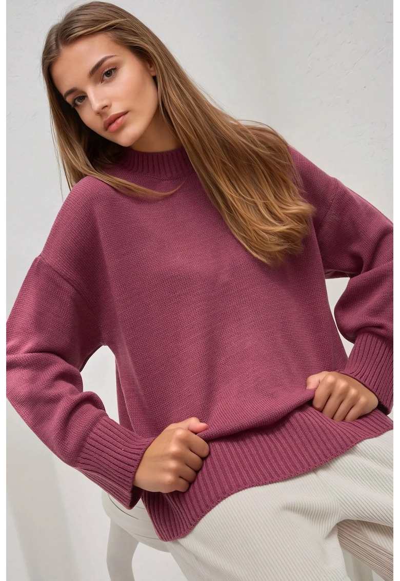 Pulover dama  guler rotund - confortabil - roz prafuit - tricot