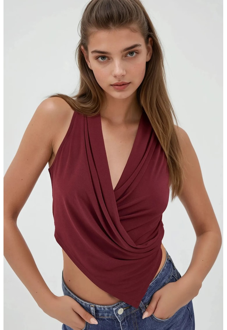 Top dama  croiala slim fit - fara maneci - textil - rosu