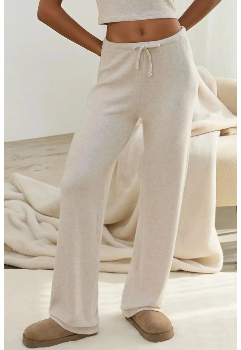 Pantaloni dama -  tricotati - talie inalta - crem - material moale