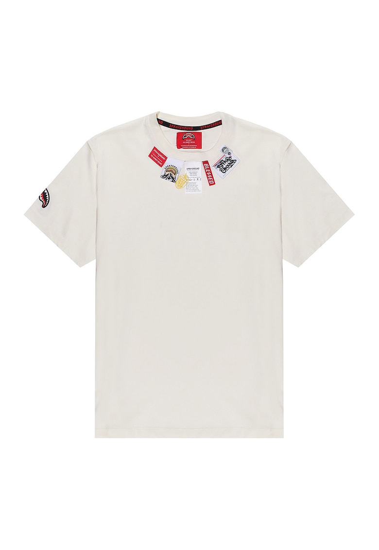 Oferte la Tricou cu decolteu cu segmente logo - Alb fildes