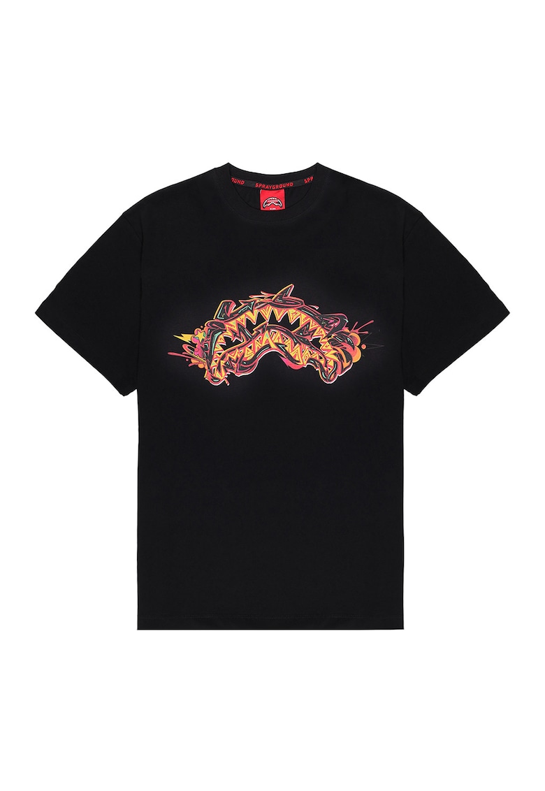 Tricou din bumbac cu imprimeu frontal si pe partea din spate - Rosu/Negru
