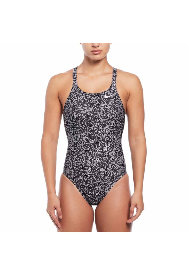 Costum inot piscina femei  Multi Print Fastback One Piece - Alb/Negru