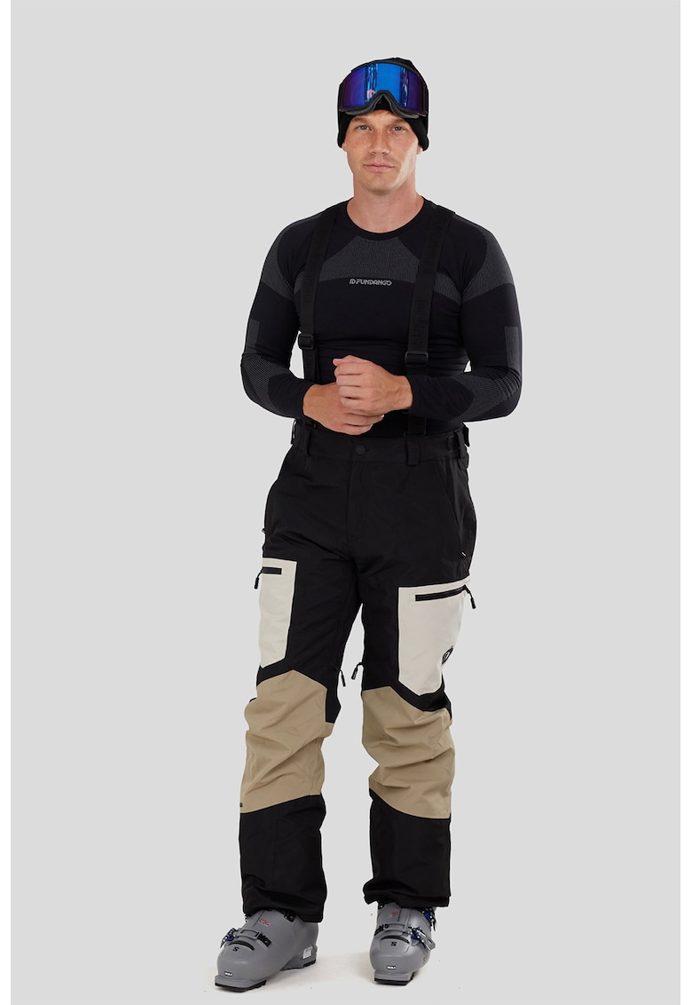 Pantaloni cu model colorblock pentru ski Nexara 3L - Negru/Bej deschis