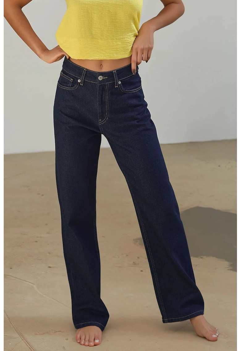 Blugi dama  denim - croiala dreapta - albastru inchis