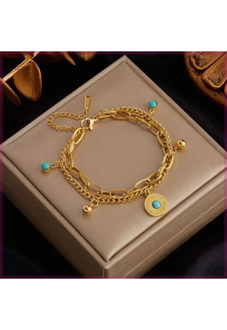 Bratara aurie - din otel inoxidabil - in 2 straturi - suflata cu aur 18k - Delia C2