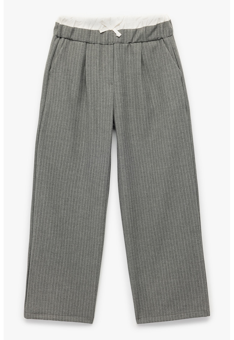 Pantaloni cu croiala ampla si model in dungi - Gri melange