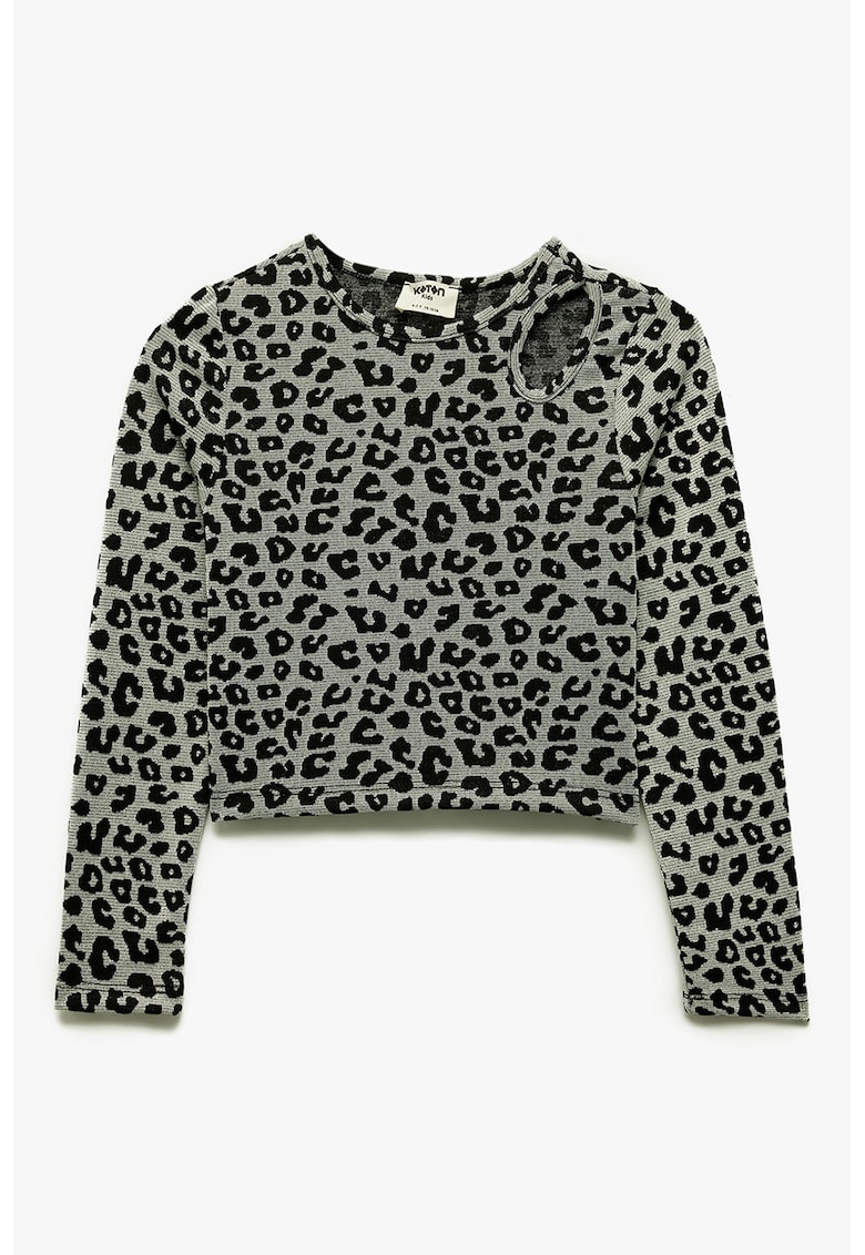 Bluza crop cu animal print - Negru/Gri