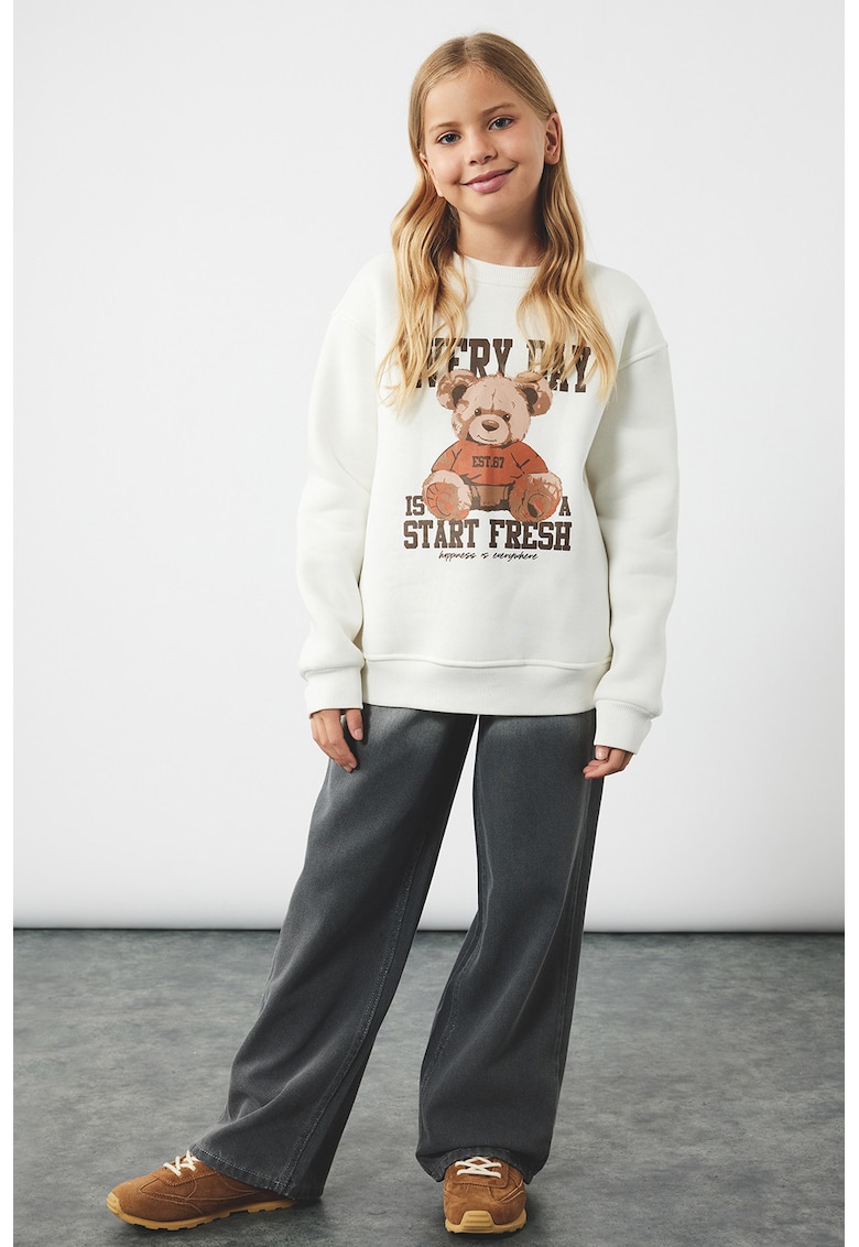 Bluza de trening regular fit cu imprimeu foto - Alb/Maro