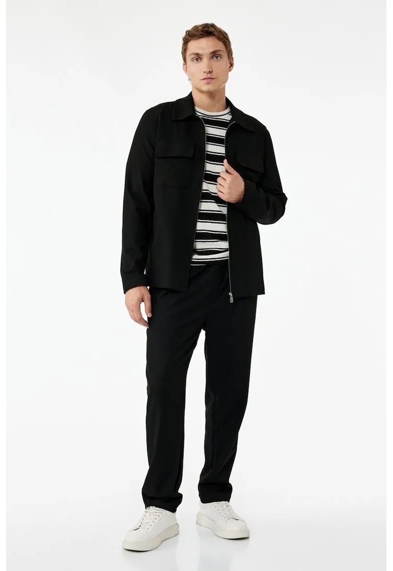 Pantaloni conici cu model uni - Negru