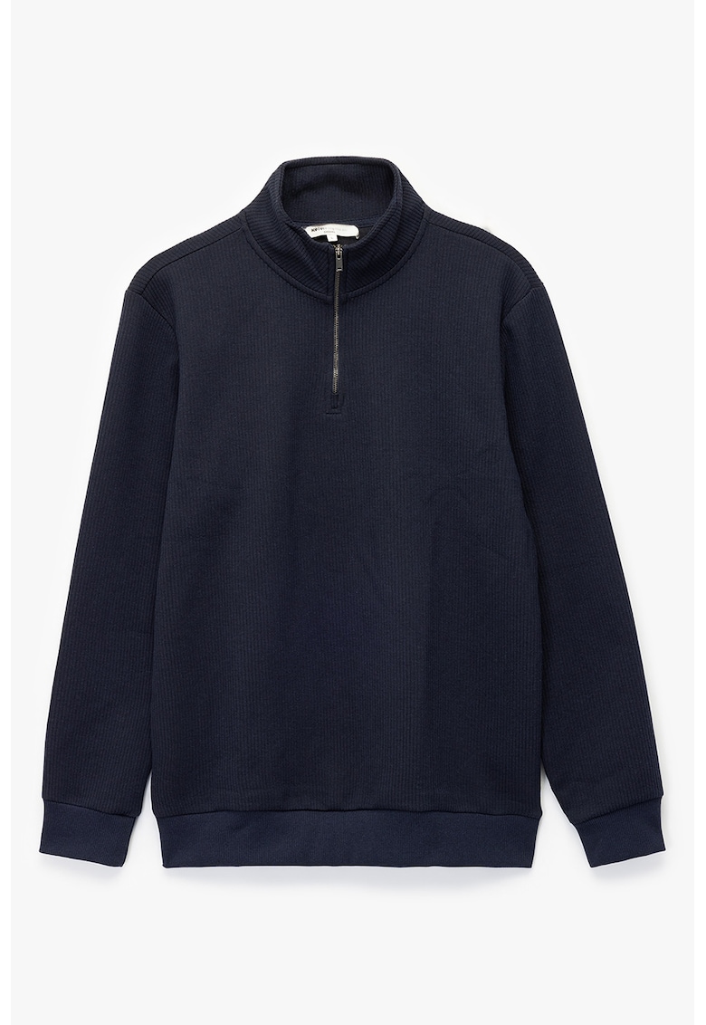Bluza de trening cu aspect texturat si guler mediu - Bleumarin