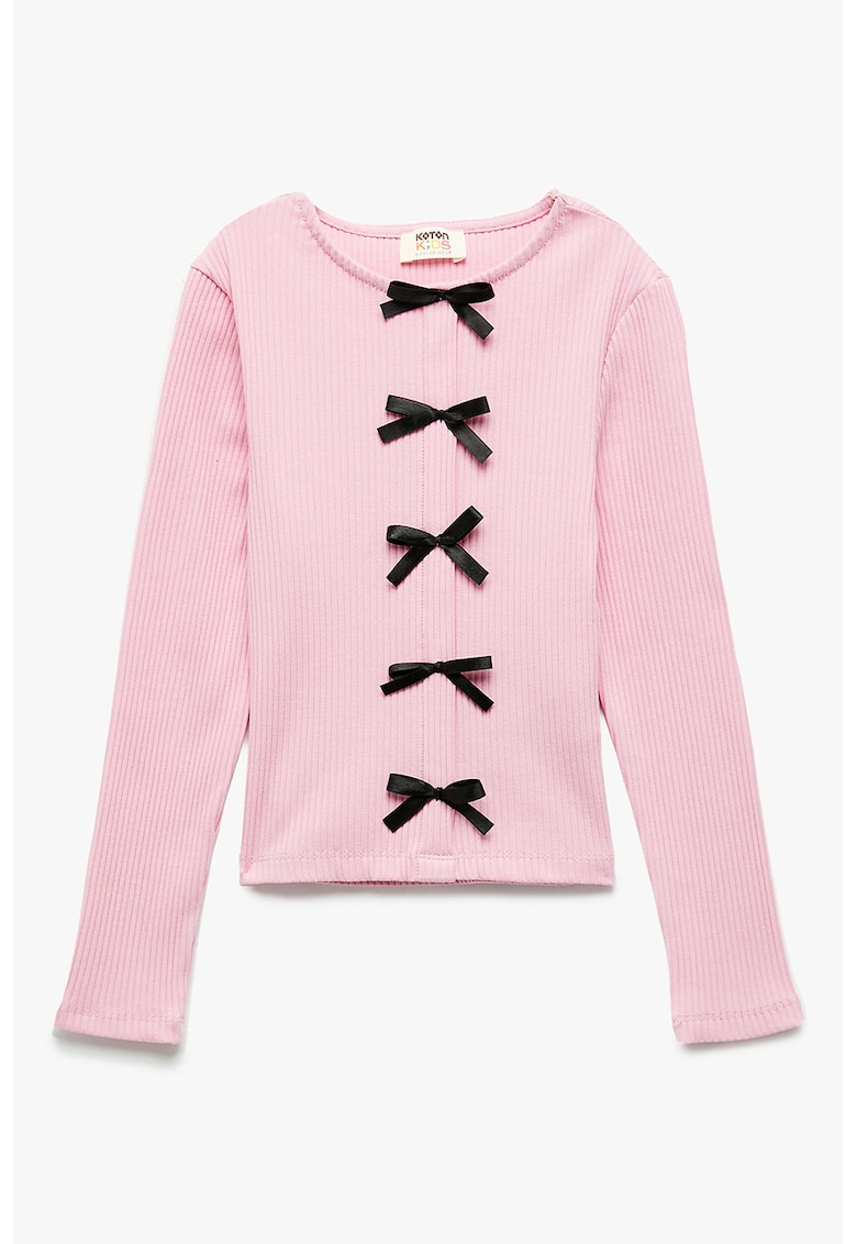 Bluza din amestec de bumbac cu funde - Roz pal