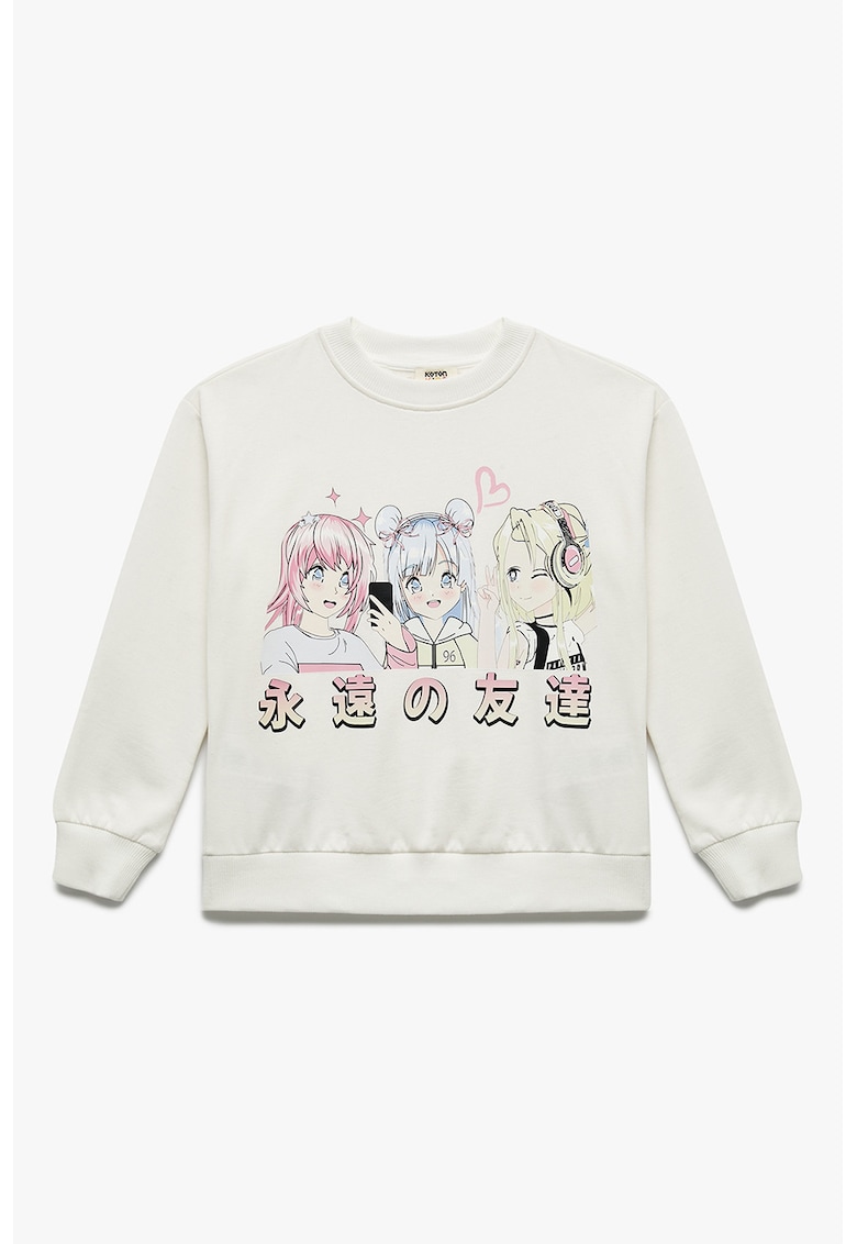 Bluza de trening cu decolteu la baza gatului si design grafic - Alb