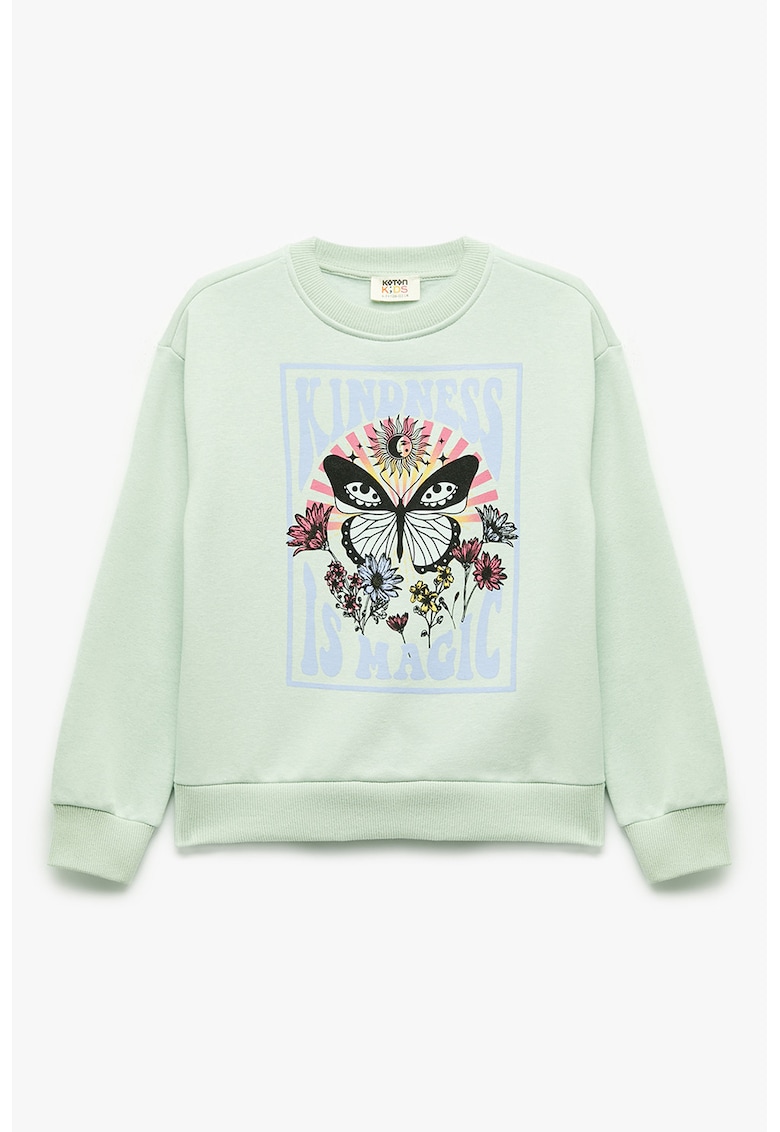 Bluza de trening cu decolteu la baza gatului si design grafic - Verde pal