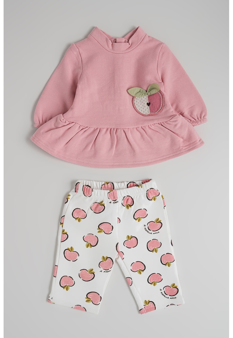 Set de bluza cu terminatie cu volane si colanti - 2 piese - Alb/Roz pastel