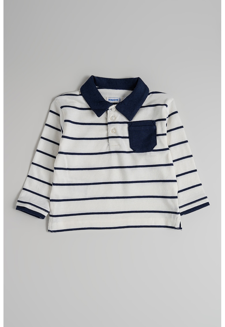 Bluza polo din bumbac cu model in dungi - Alb/Bleumarin