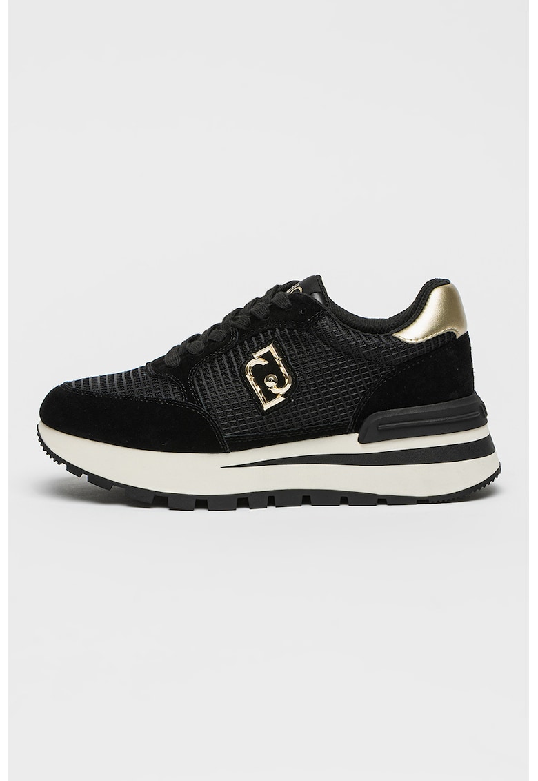 Pantofi sport cu garnituri de piele intoarsa si logo metalic - Auriu/Negru