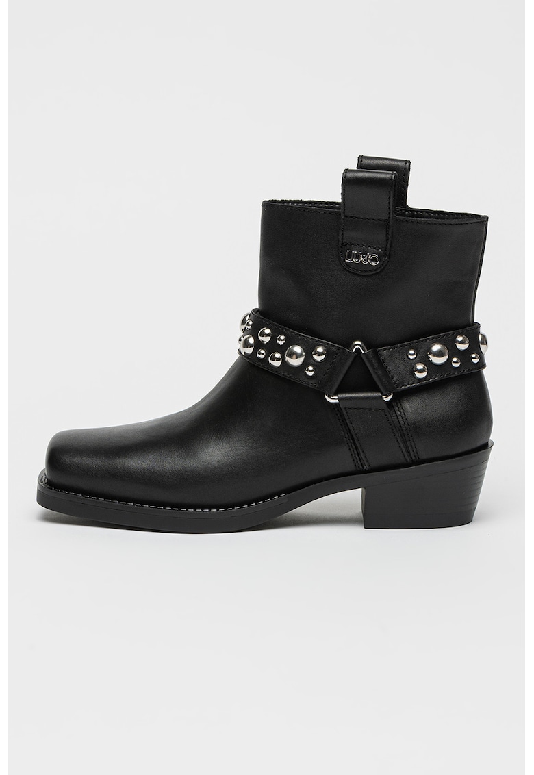 Ghete de piele cu varf patrat si toc Roxy 01 - Negru
