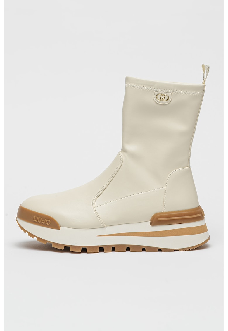 Ghete wedge de piele ecologica - Alb murdar