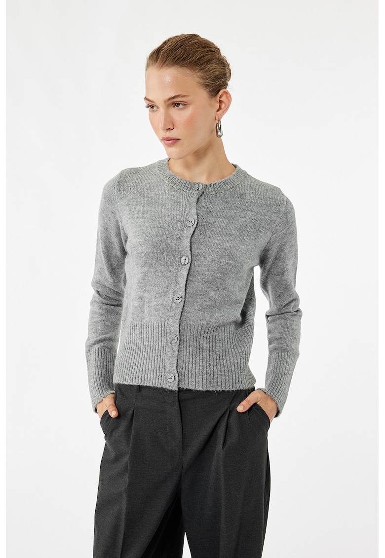 Cardigan cu decolteu la baza gatului - Gri deschis