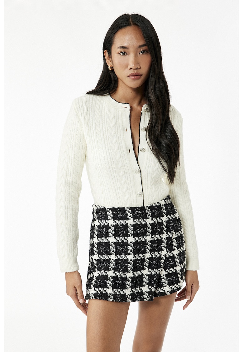 Cardigan din amestec de lana cu design torsade - Alb fildes