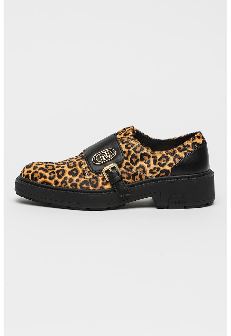 Pantofi cu animal print si catarama - Auriu/Negru/Bej