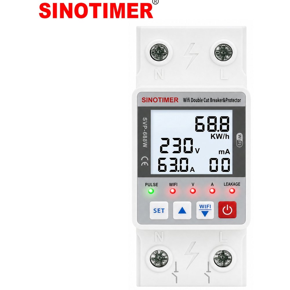 Oferte la Intrerupator inteligent, dubla deconectare, WiFi Sinotimer SVP688W-63A2, 63A, consum energie, diferential si temperatura