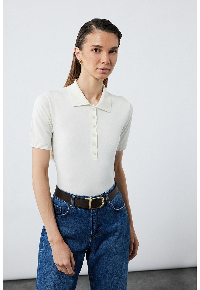 Tricou polo slim-fit cu model uni - Alb optic