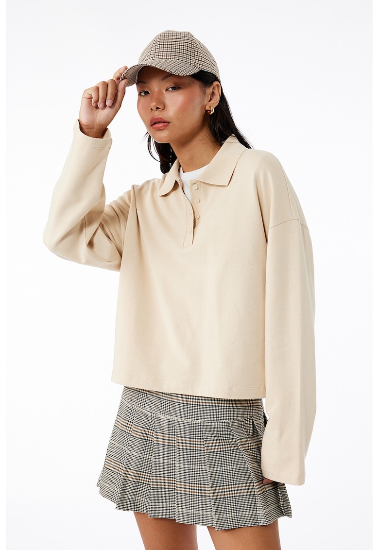 Bluza polo lejera din bumbac - Bej deschis