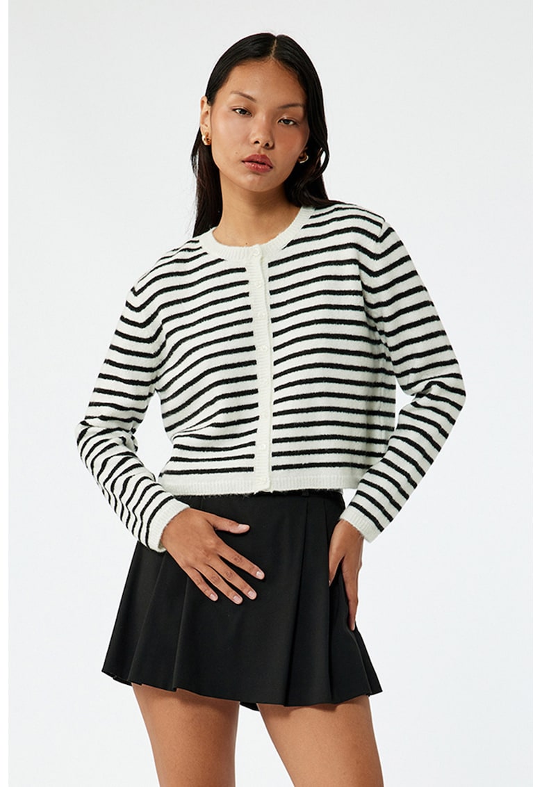 Bluza crop cu dungi - Negru/Alb optic