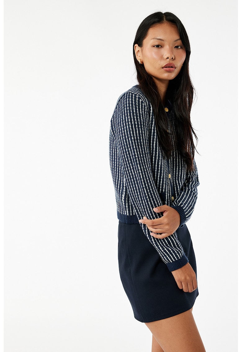 Cardigan tricotat cu nasturi - Alb/Albastru inchis