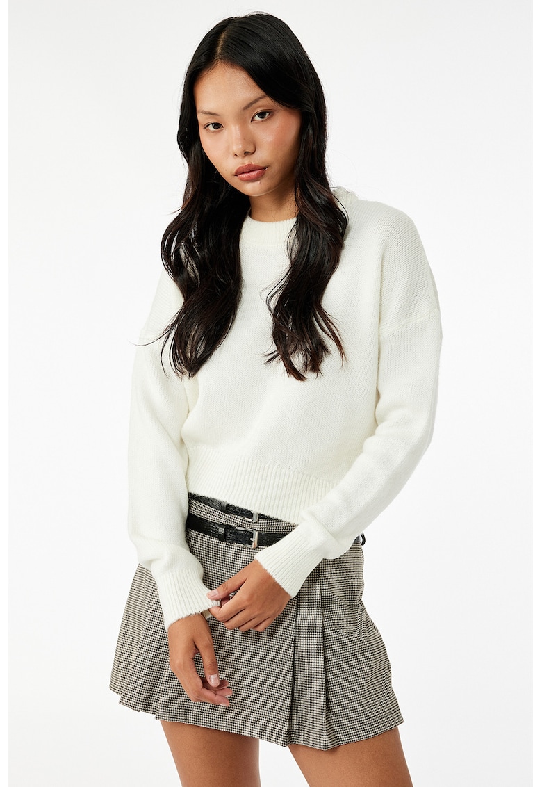 Pulover crop cu terminatie asimetrica - Alb murdar